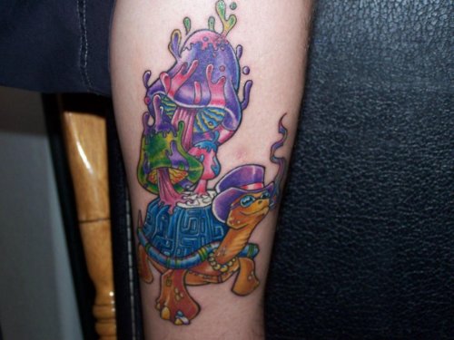 Colored Mushrooms And Turtle Tattoos