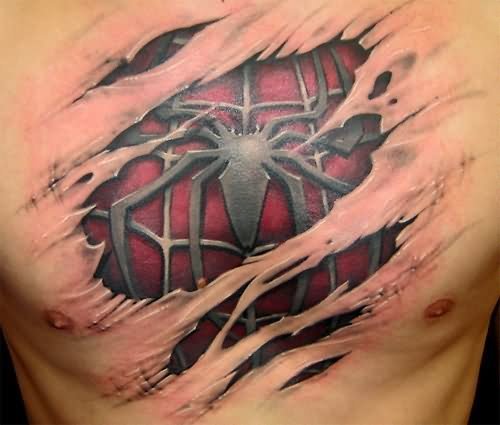 Extreme Spider Tattoo On Chest
