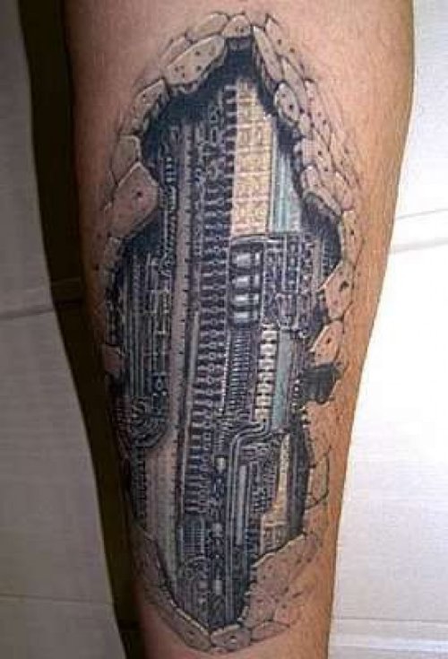 Extreme Grey Ink Tattoo On Leg