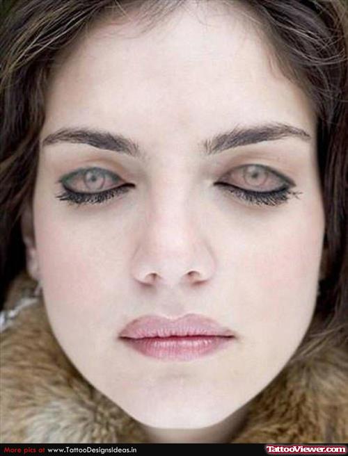 Grey Ink Eyes Tattoos On Girl Eyes