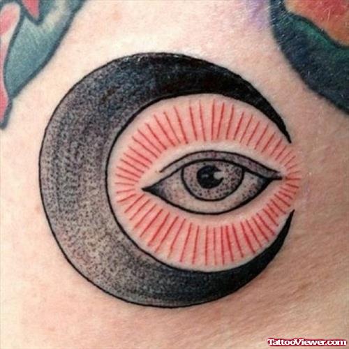 Moon And Eye Tattoo On Back