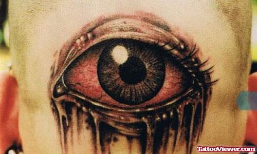 Large Eye Tattoo On Back Head