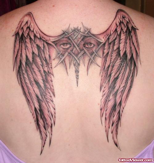 Angel Winged Eye Tattoo On Back