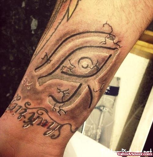 Grey Ink 3d Egyptian Eye Tattoo On Forearm