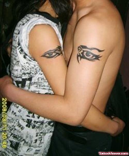 Tribal Eye Tattoos On Shoulders For Couple
