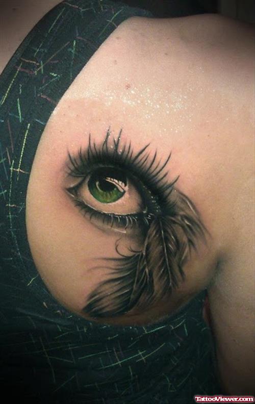 Small Eye Tattoo On Right Back Shoulder