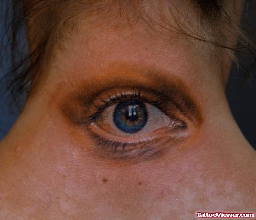 Realistic Colored Eye Tattoo On Nape