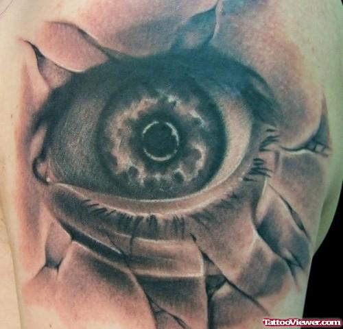 Grey Ink Flowers And Eye Tattoo