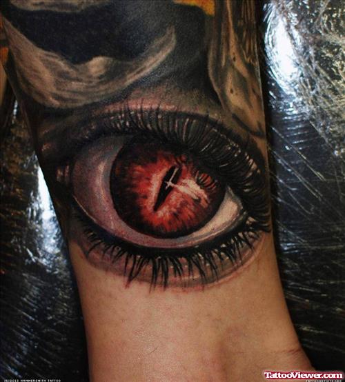 Dark Ink 3D Eye Tattoo On Leg