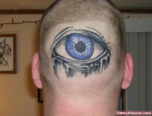 Blue Eyeball Tattoo On Back Head