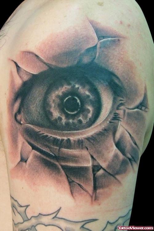 Beautiful Flower Eye Tattoo On Shoulder