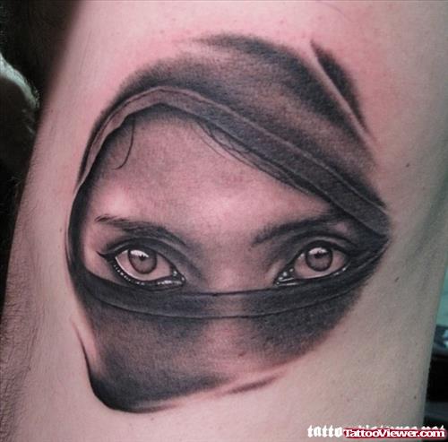 Girl With Mask Eyes Tattoos