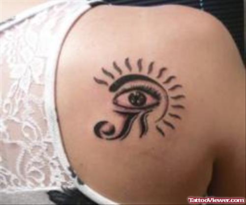 Egyptian Eye Tattoo On Right Back Shoulder