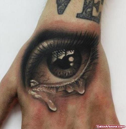 Awesome 3d Eye Tattoo On Left Hand