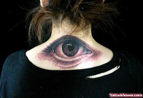 Eye Tattoo On Girl Upperback