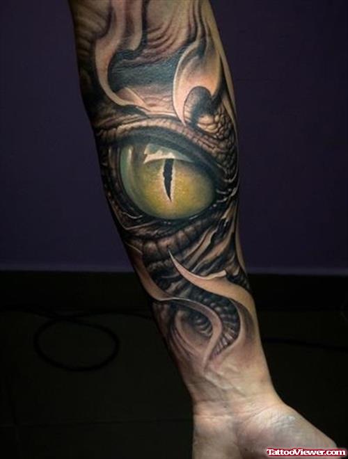 Biomechanical Eye Tattoo on Left Forearm