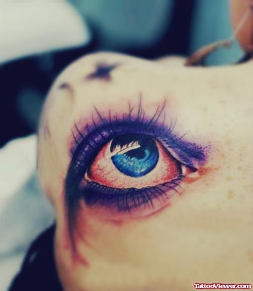 Beautiful Colored Eye Tattoo On Left Back Shoulder