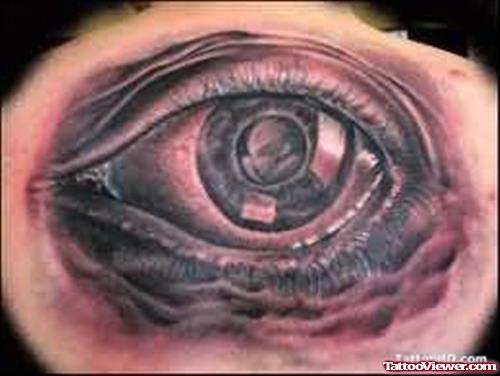 Extreme Big Eye Tattoo On Full Back