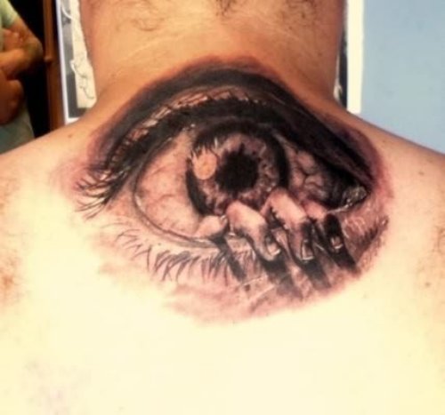 Scary Eye Tattoo On Back