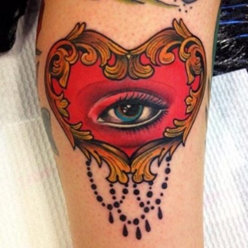 Red Heart And Eye Tattoo