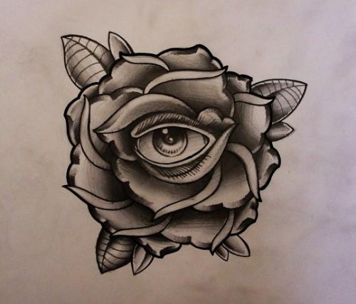 Rose With Eye Tattoo Design