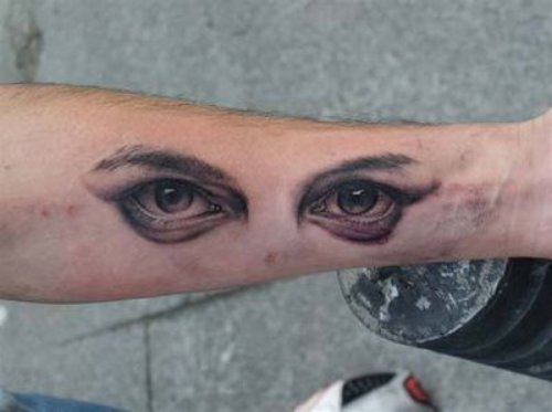 Grey Ink Eye Tattoos On Both Arms