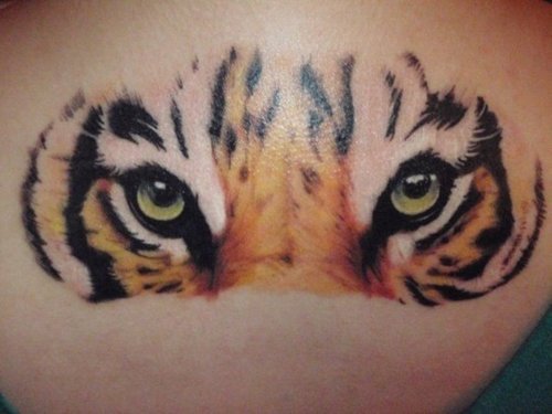 Colored Tiger Eyes Tattoos On Back Body