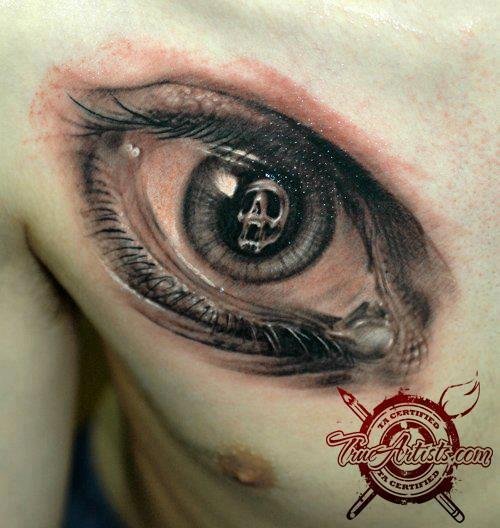 Beautiful 3D Eye Tattoo On Chest