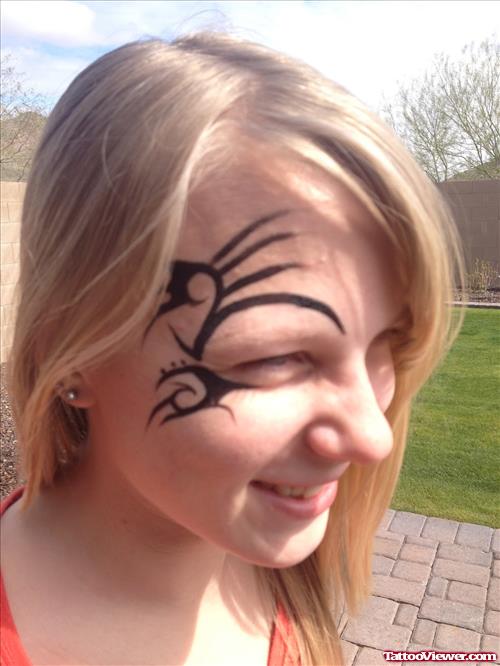 Black Ink Tribal Face Tattoo For Girls
