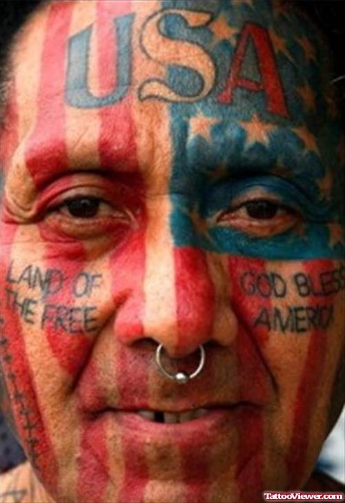 Colored USA Flag Face Tattoo