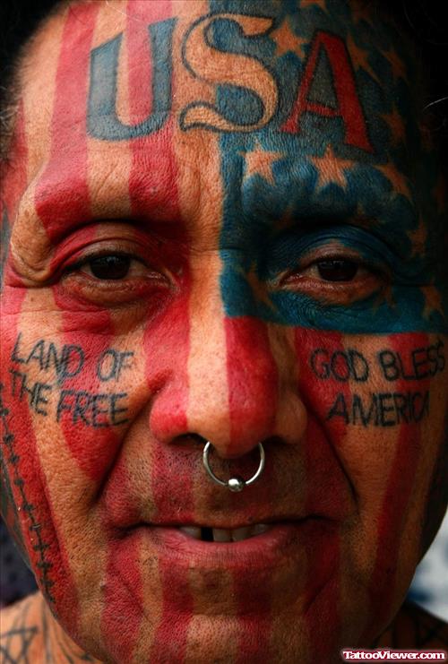 USA Flag Colored Face Tattoo