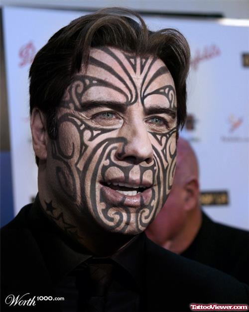 Extreme Black Ink Tribal Face Tattoo