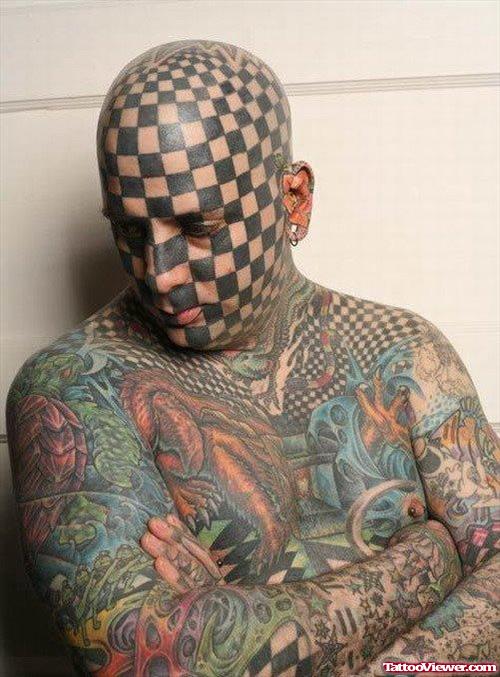Crazy Chess Face Tattoo