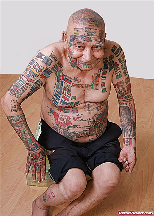 Colored Flags Tattoos On Body And Face Tattoo