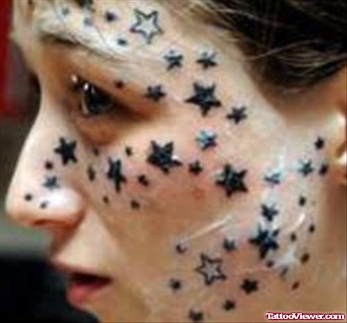 Black Ink Stars Face Tattoos For Girls