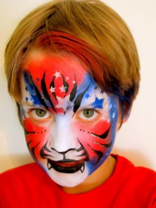 Awesome Colored Tiger Face Tattoo
