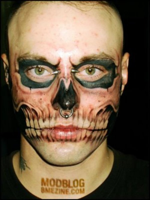 Awesome Black Ink Skull Face Tattoo