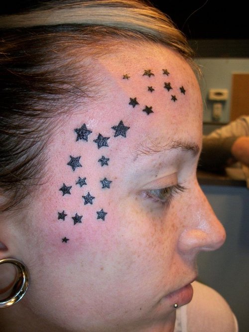 Black Stars And Face Tattoo For Women