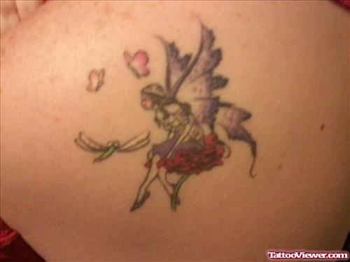 Colored Fairy Tattoo On Back