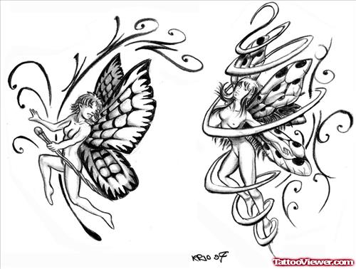 Two Fairies Tattoos Design