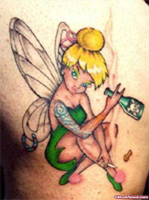 Smoking and Drinking Fairy Tattoo