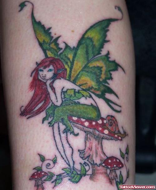 Red Mushrooms And Fairy Tattoo