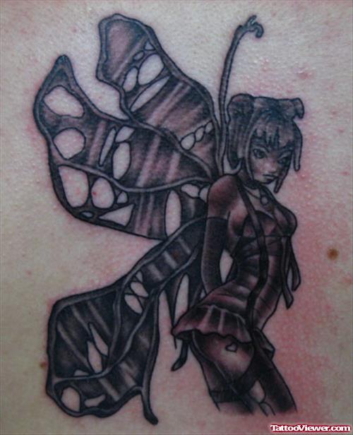 Dark Ink Fairy Tattoo Design. 