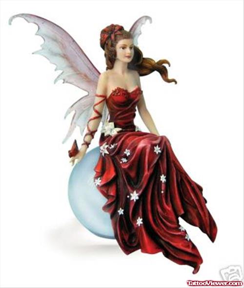 Fairy In Red Dress Tattoo Design