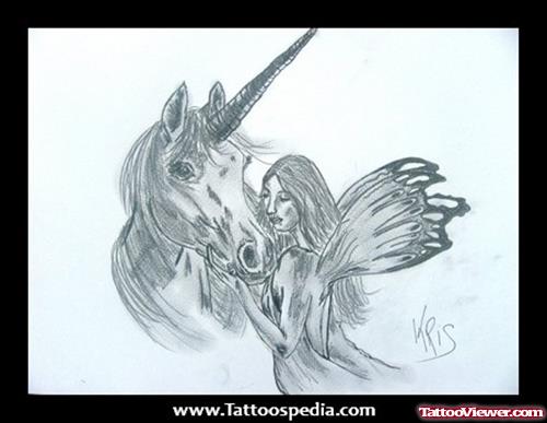 Unicorn And Fairy Tattoo Design