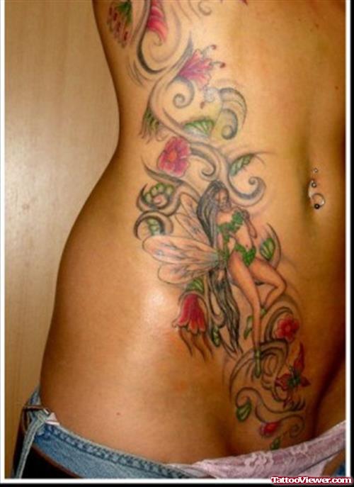Flowers And Fairy Tattoo