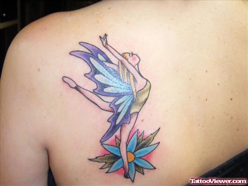 Blue Flower And Dancing Fairy Tattoo