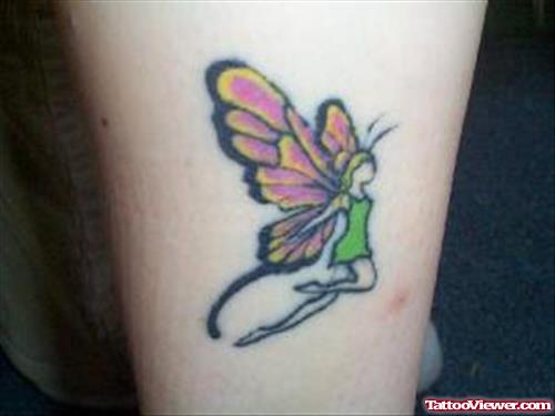 Amazing Colored Fairy Tattoo On Bicep