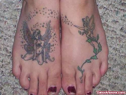 Fairy Tattoos On Girl Both Feet