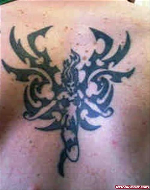 Back Body Black Ink Tribal Fairy Tattoo